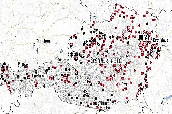 Karte der Opferorte des Nationalsozialismus in Österreich