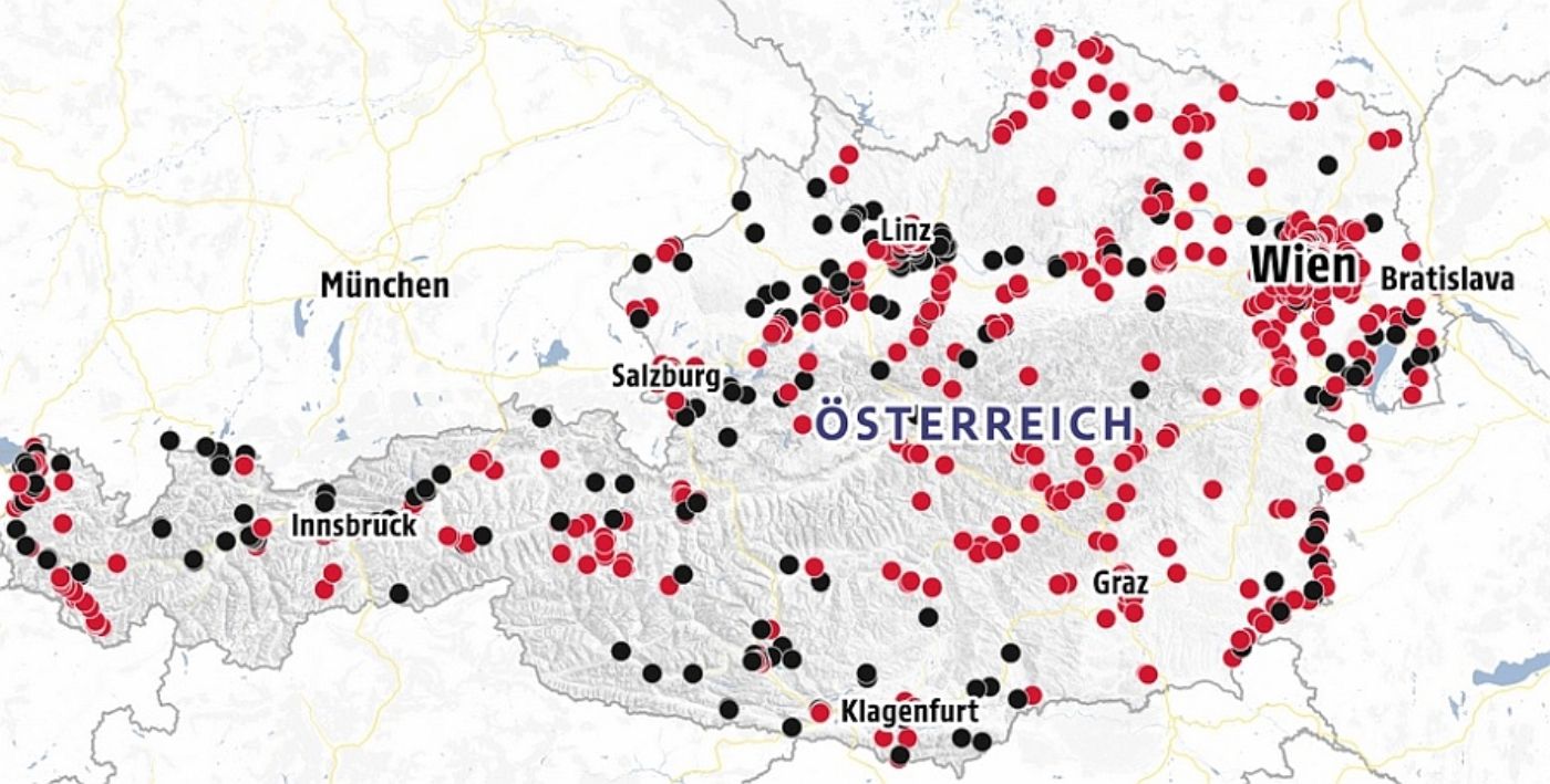 Karte der Opferorte des Nationalsozialismus in Österreich