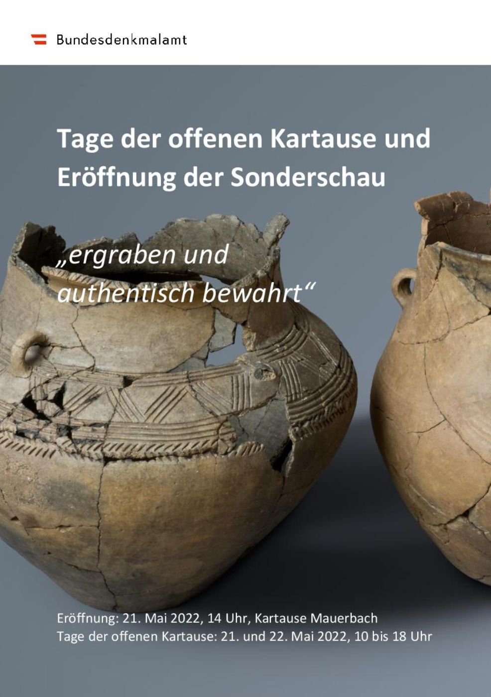 Plakat zur Sonderschau „ergraben und authentisch bewahrt“ der Kartause Mauerbach