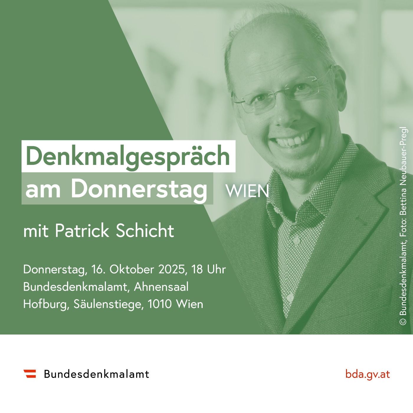 Einladung zum "Denkmalgespräch am Donnerstag mit Patrick Schicht"