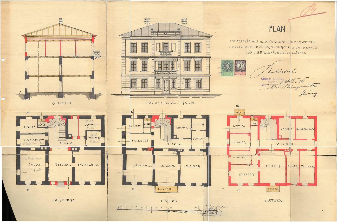 Einreichplan der Lehár-Villa 1888 von der Stadtgemeinde Bad Ischl