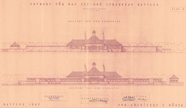 Foto der Baupläne des Seebades in Mattsee aus dem Jahr 1927