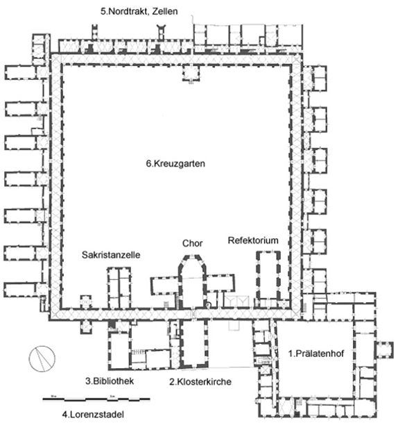 Grafische Darstellung des Grundrisses der Kartause Mauerbach